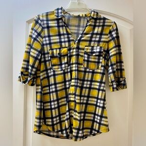 Paper Tee Yellow and Black Plaid Button Down Shirt